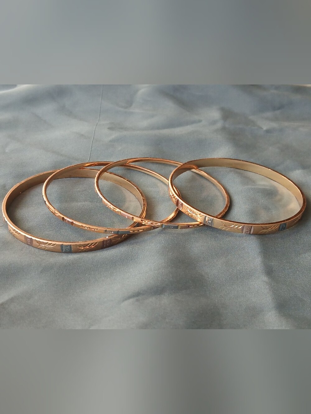 Formal Gold Tone Engraved Set of 4 Bangles / Bracelets